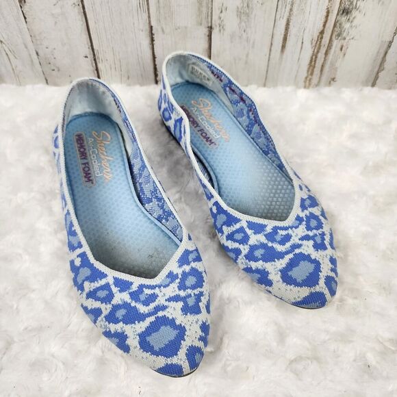 Skechers Cleo Blue Leopard Print Flats Size 6.5 - Picture 1 of 11